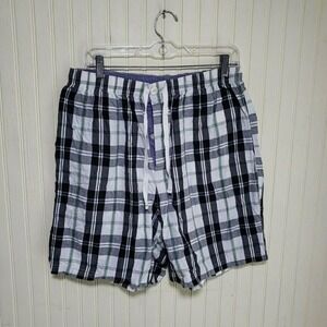 Roundtree & Yorke Sleep Shorts Mens Large Black Plaid Lounge Cotton Gingham